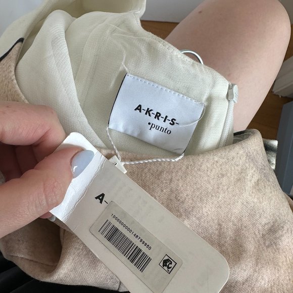 Akris Punto Sleeveless Sheath Mini Dress SZ 4 Beige White Cap Sleeves Scoop Back - Picture 2 of 10